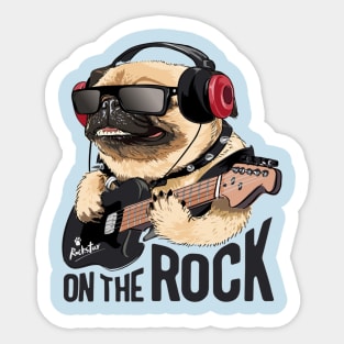 Pug dog on headphone playing guitar Sticker